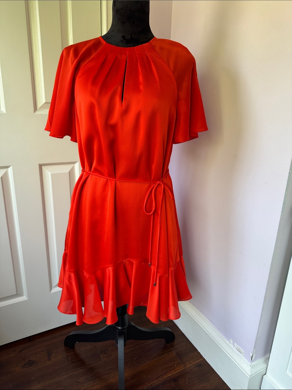 Ted Baker Red Tie-Waist Ruffle Hem Mini Dress